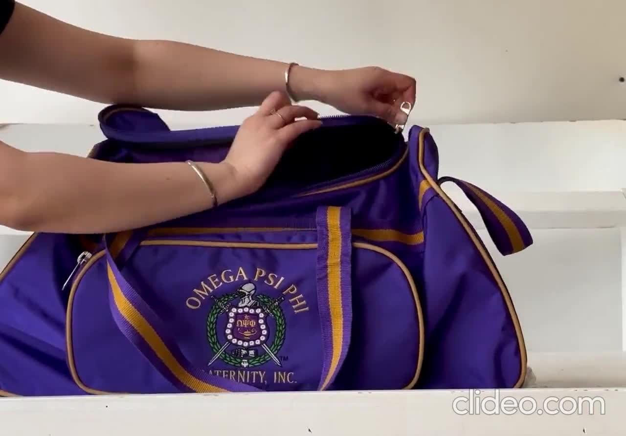 Omega Psi Phi Fraternity Royal Purple Old Gold color Trolley Duffle Luggage Bag for travelling. authorized vendor