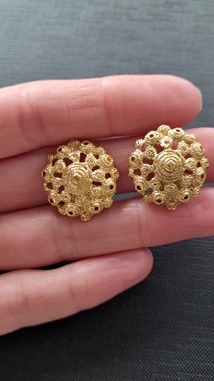 Boucles D'oreilles ROCHAS Vintage Années 80 – Doré Et Surdimensionnées, Style Rétro