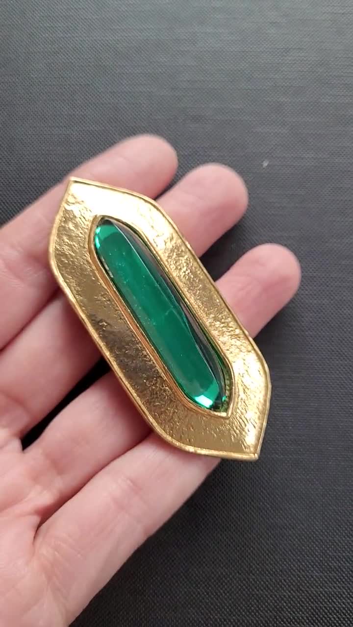 Jean-louis Scherrer - Vintage Green Cabochon Brooch - Etsy