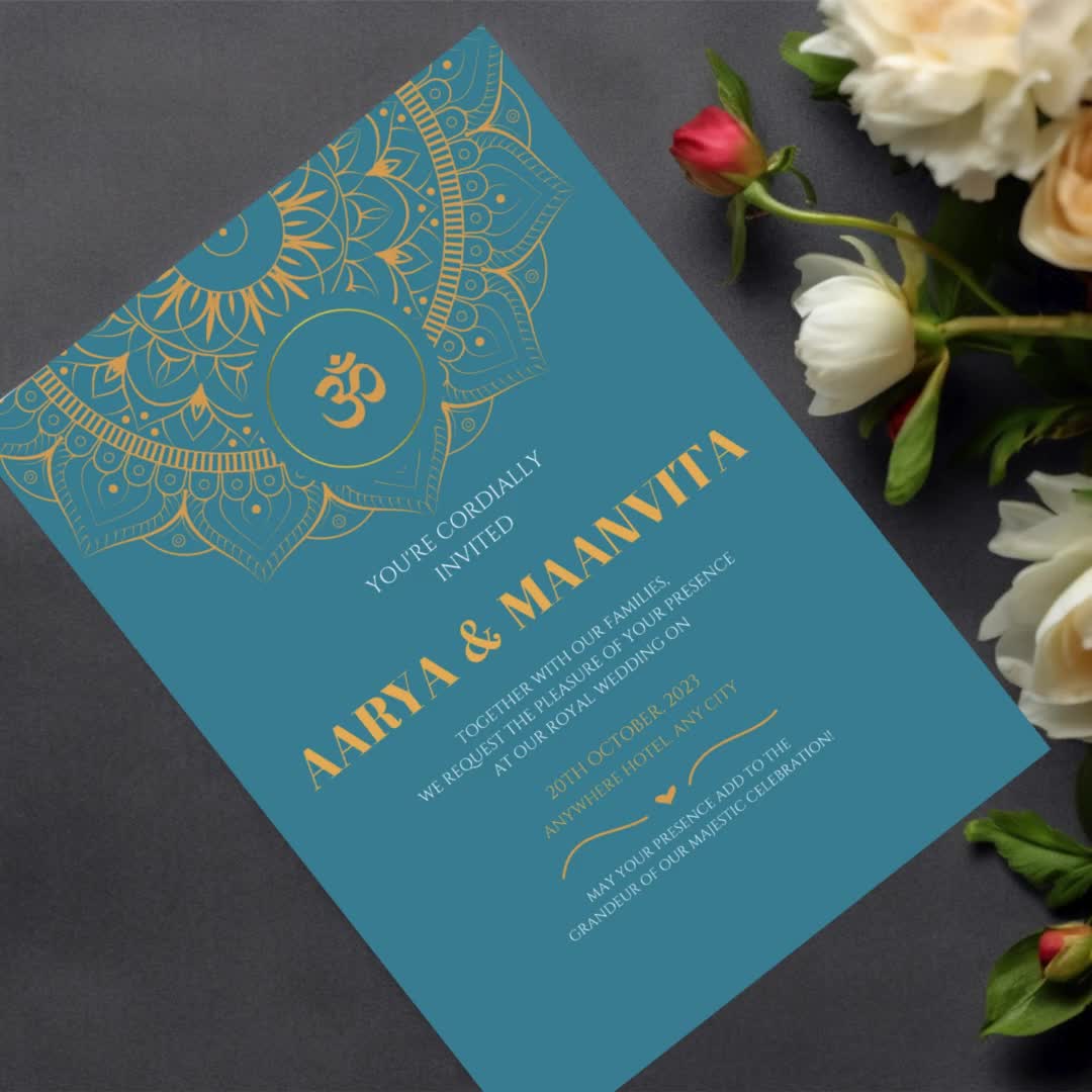 Printable Gold Mandala Indian Floral Wedding Invitation Template