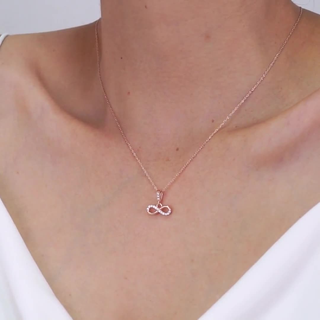 Infinite U Collar con colgante de elefante en plata 925 chapada en rodio, oro rosa/plata (plata), Plata esterlina, Circonia cúbica