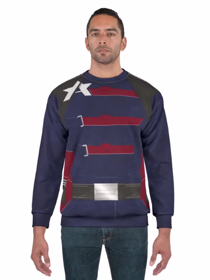 US Agent Blue Long Sleeve Shirt, The Falcon and the Winter Soldier Cosplay, Disney Marvel Costume, John Walker Tee, Avengers Captain America video poster