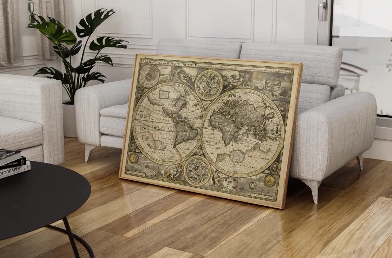 1626 Old World Map Print, John Speed Double Hemisphere Cartography