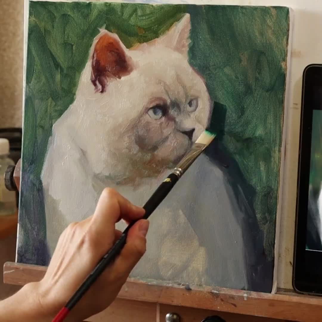 カスタムペット油絵：パーソナライズされた猫の肖像画、ペットの記念碑