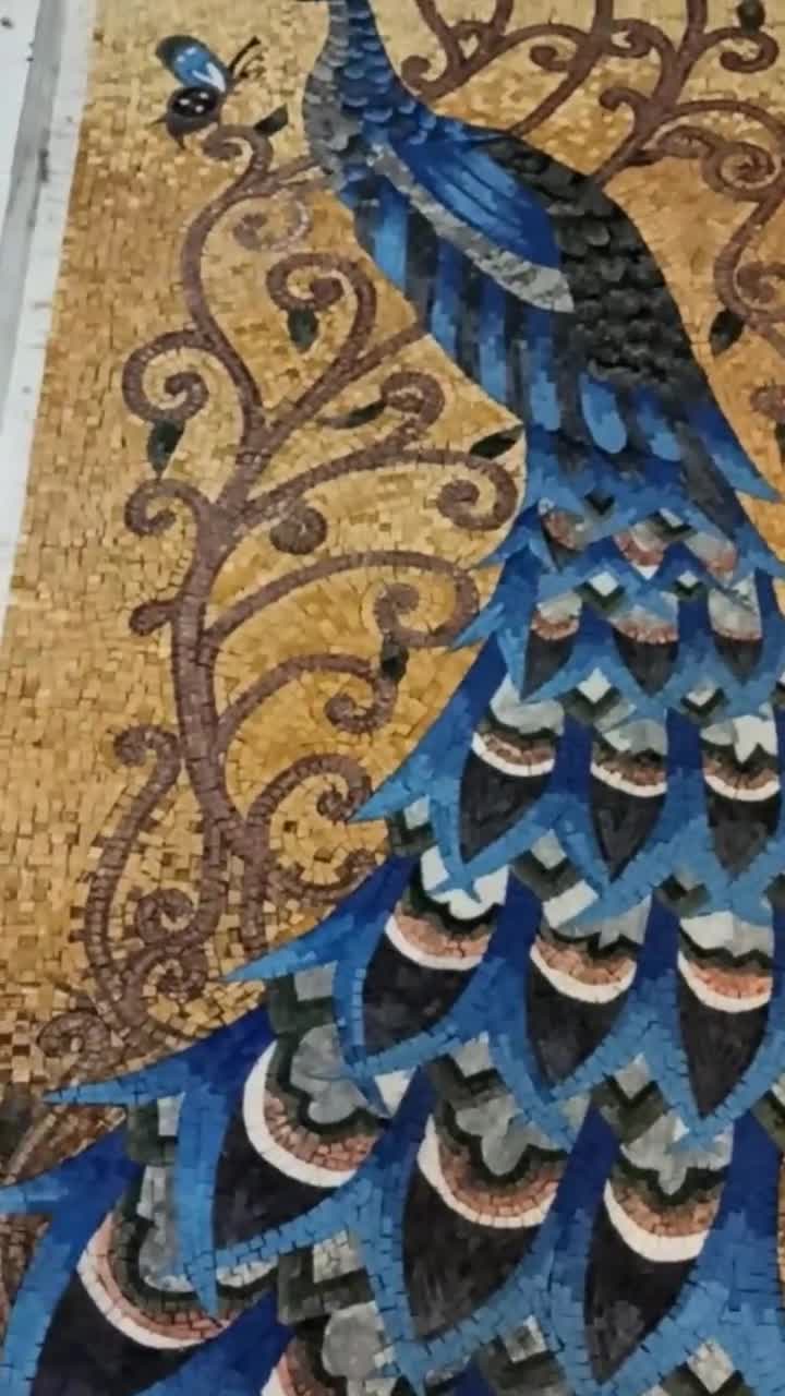スワンモザイクタイルアート：手作り大理石壁画（36インチ×24インチ