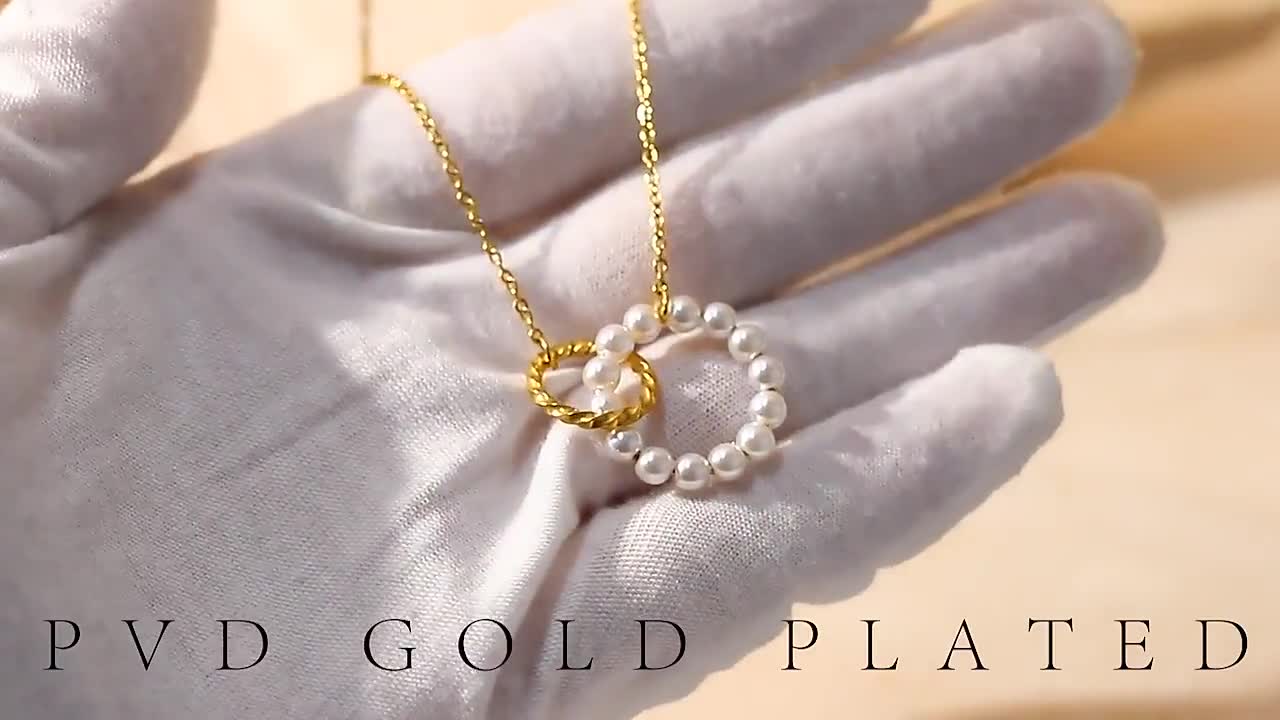 Interlock Pearl Gold Necklace Double Charm Pearl Gold Necklace Set Double  Circle Gold Necklace Pearl and Gold Ring Interlock Necklace -  Australia