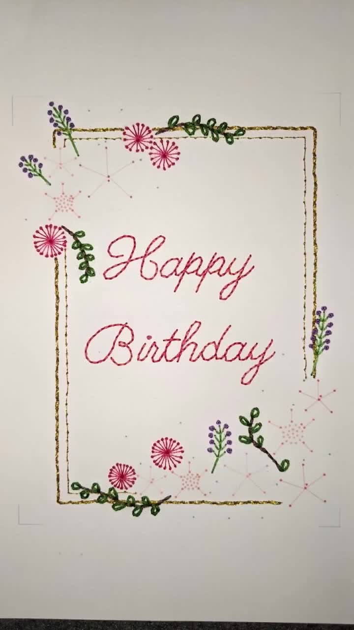 Cardstock Embroidery Design Pattern- Happy Birthday Floral