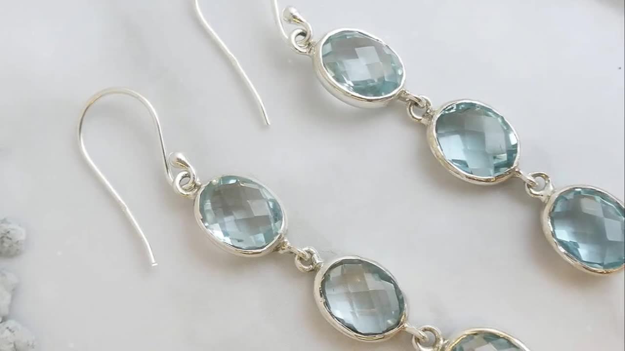 Blue Topaz Sterling Silver Drop Earrings Natural Gem Gemstone Jewellery  Gifts for Women Bridal Wedding Jewellery