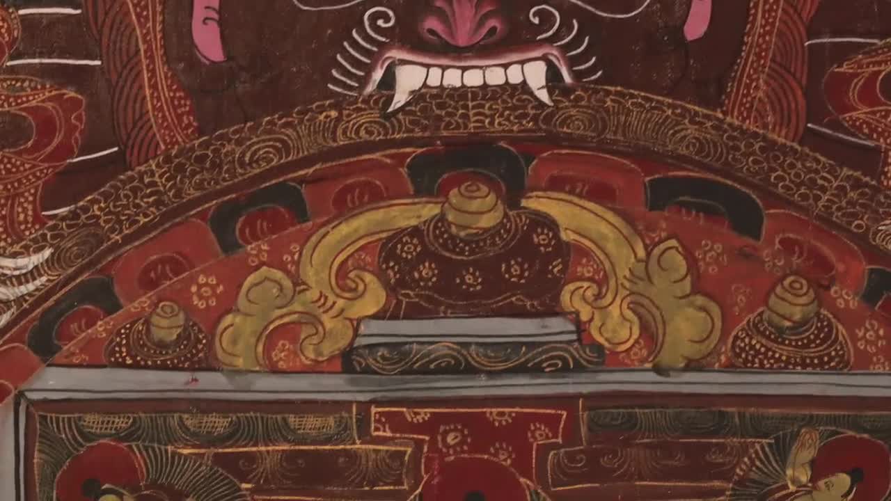 巻物絵画 - アンティークチベット曼荼羅、仏教寺院美術、シルク掛け軸