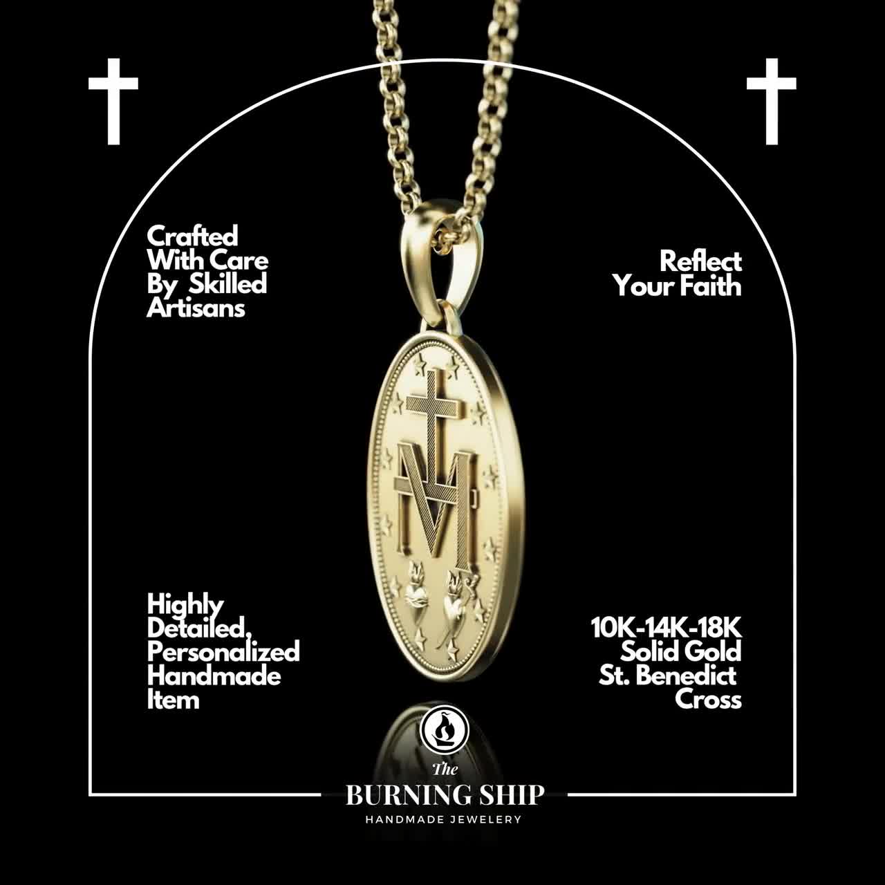 Handmade Gold the Miraculous Medal, Gold Holy Mother Pendant