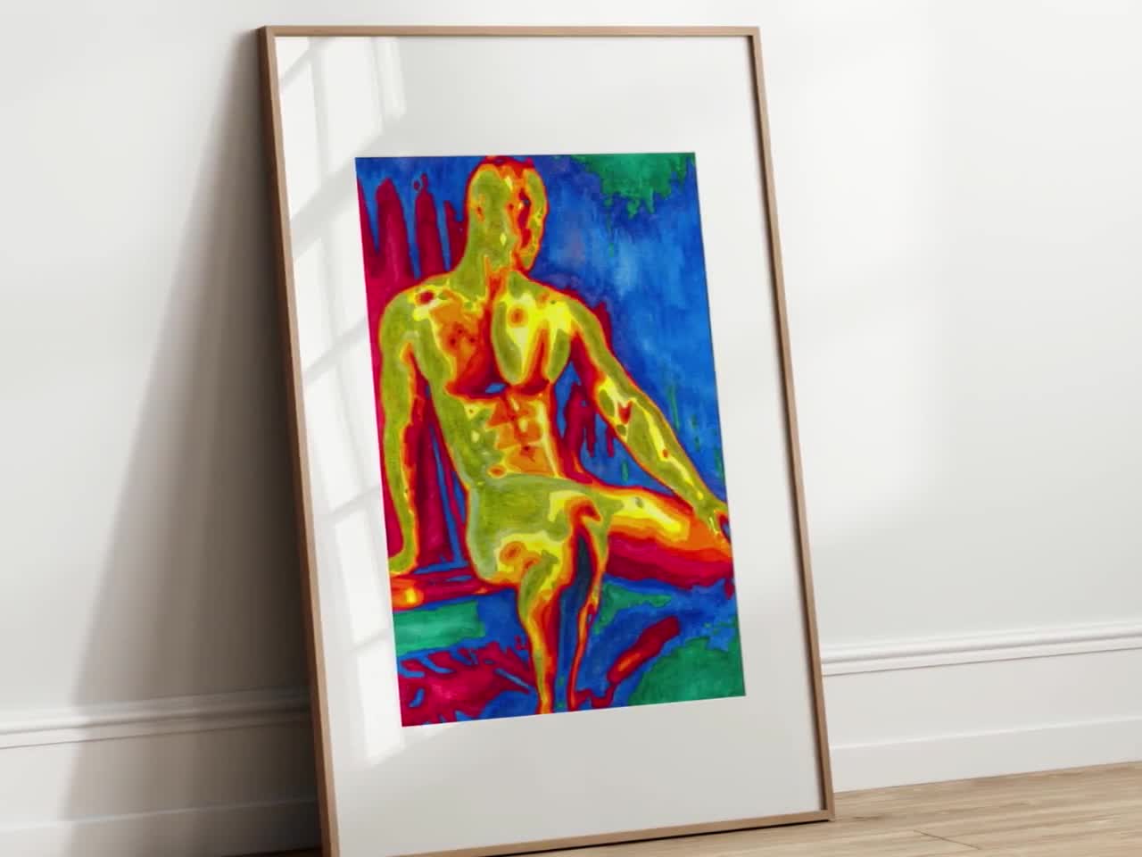 Fully Nude Male Watercolor Erotic Art | Gay Male Art | Full Nude Art |  Phallic Art | Unframed Art | Poster Art | Nude Male | Gay Art Print