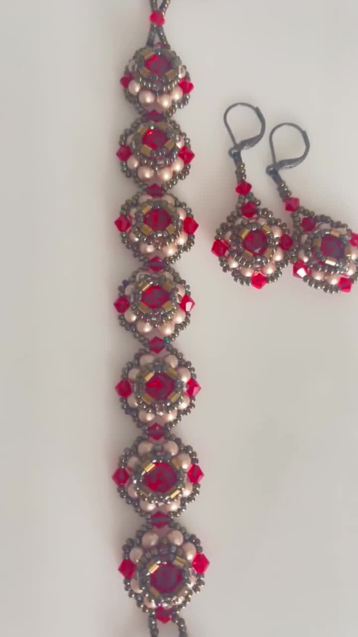 Ruby Red Beaded Jewelry Set: Bracelet, Ring, Earrings – Handcrafted Design video poster