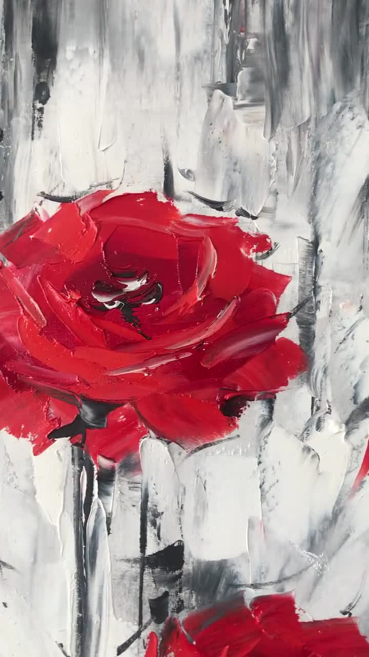 ロマンチックなバラの絵画オリジナルアートワーク白黒の花の絵画赤い