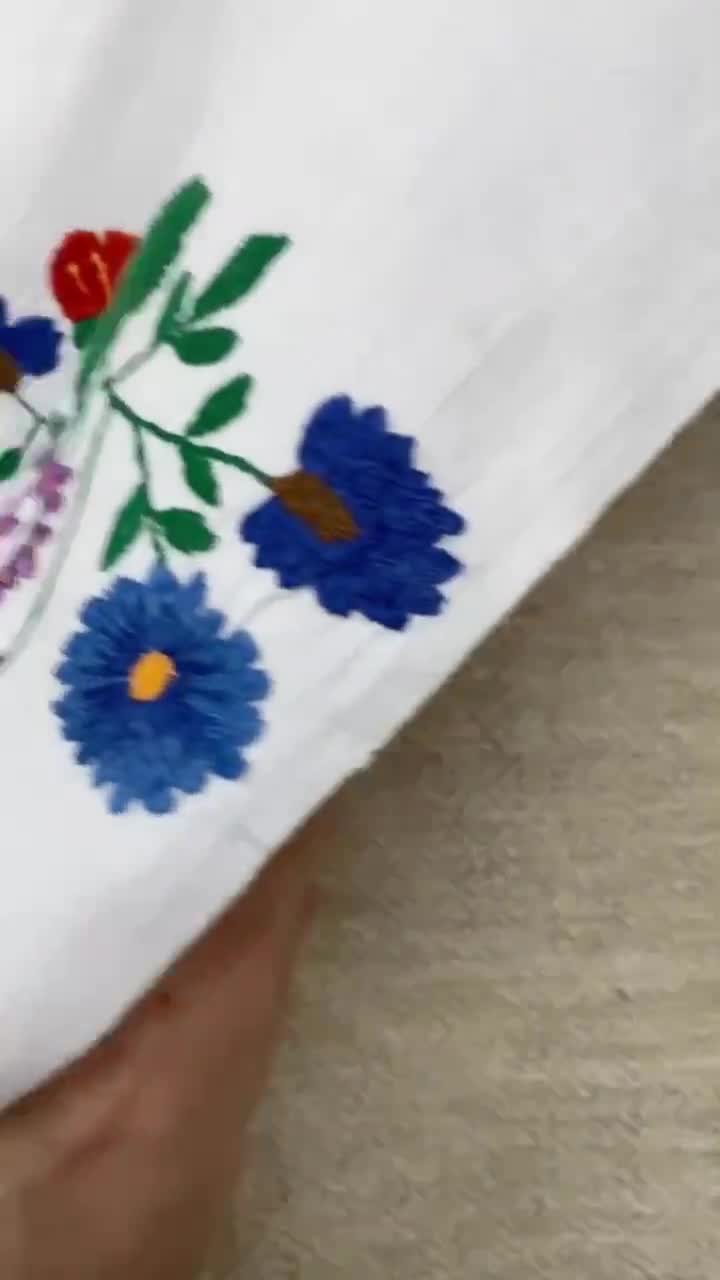 Vintage Ukrainian Rushnyk | Hand Embroidered Floral Linen Towel