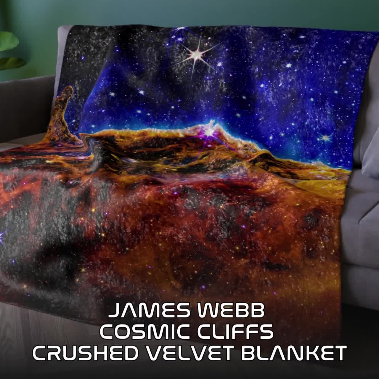Space Blanket NASA Crushed Velvet Blanket CARINA NEBULA James Webb Space Telescope Cosmic Cliffs Space Age Stocking Stuffers for Men