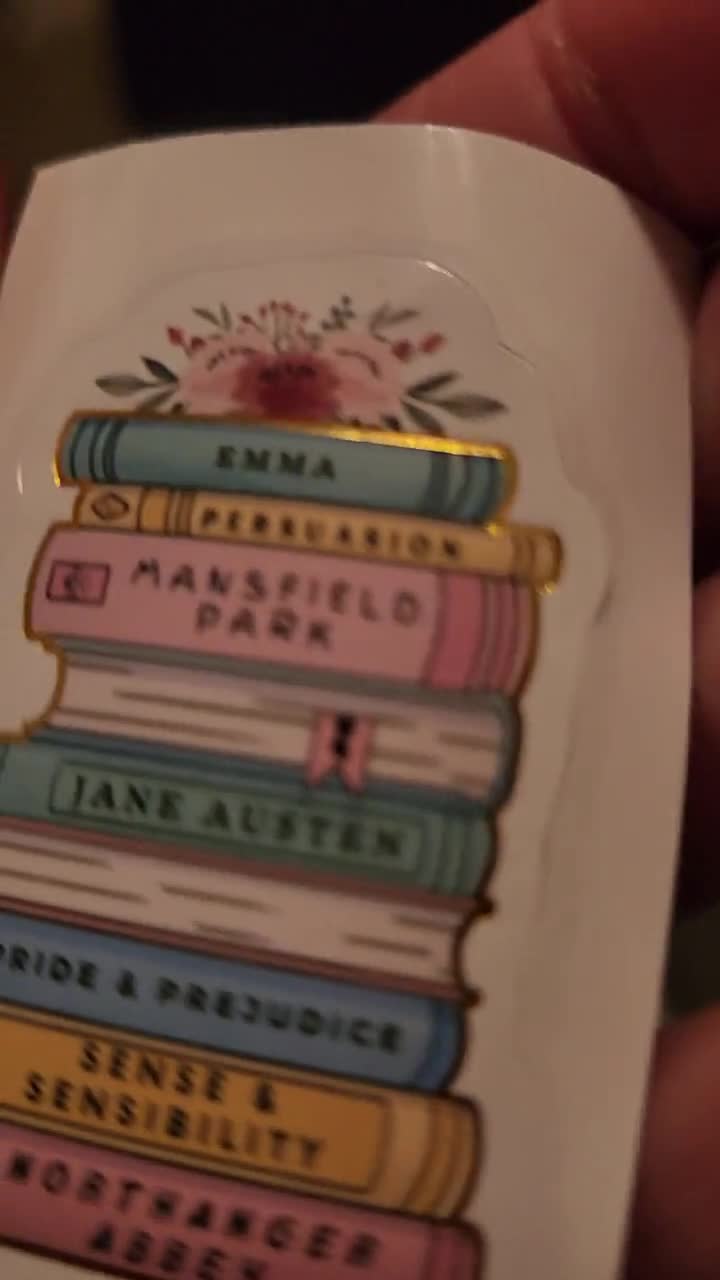 Jane Austen Novels Glossy White Paper Die Cut Gold Foil Sticker Laptop  Sticker Book Sticker Planner Sticker Jane Austen Gift 