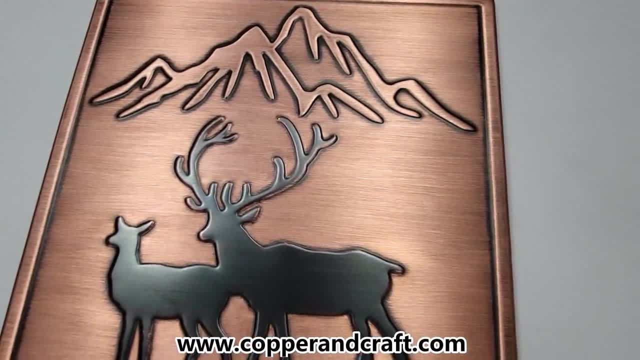 Deer and Mountains 100 % Copper, Brass or Stainless Steel, Handmade Metal  Wall Art, Kitchen Tile, Accent Kitchen Tile, Backsplash 