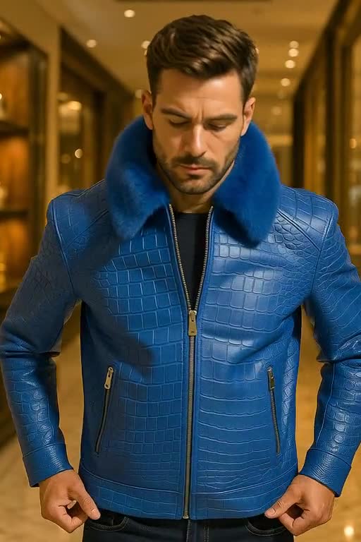 Men's Genuine Crocodile Leather Jacket With Fur Collar - Etsy