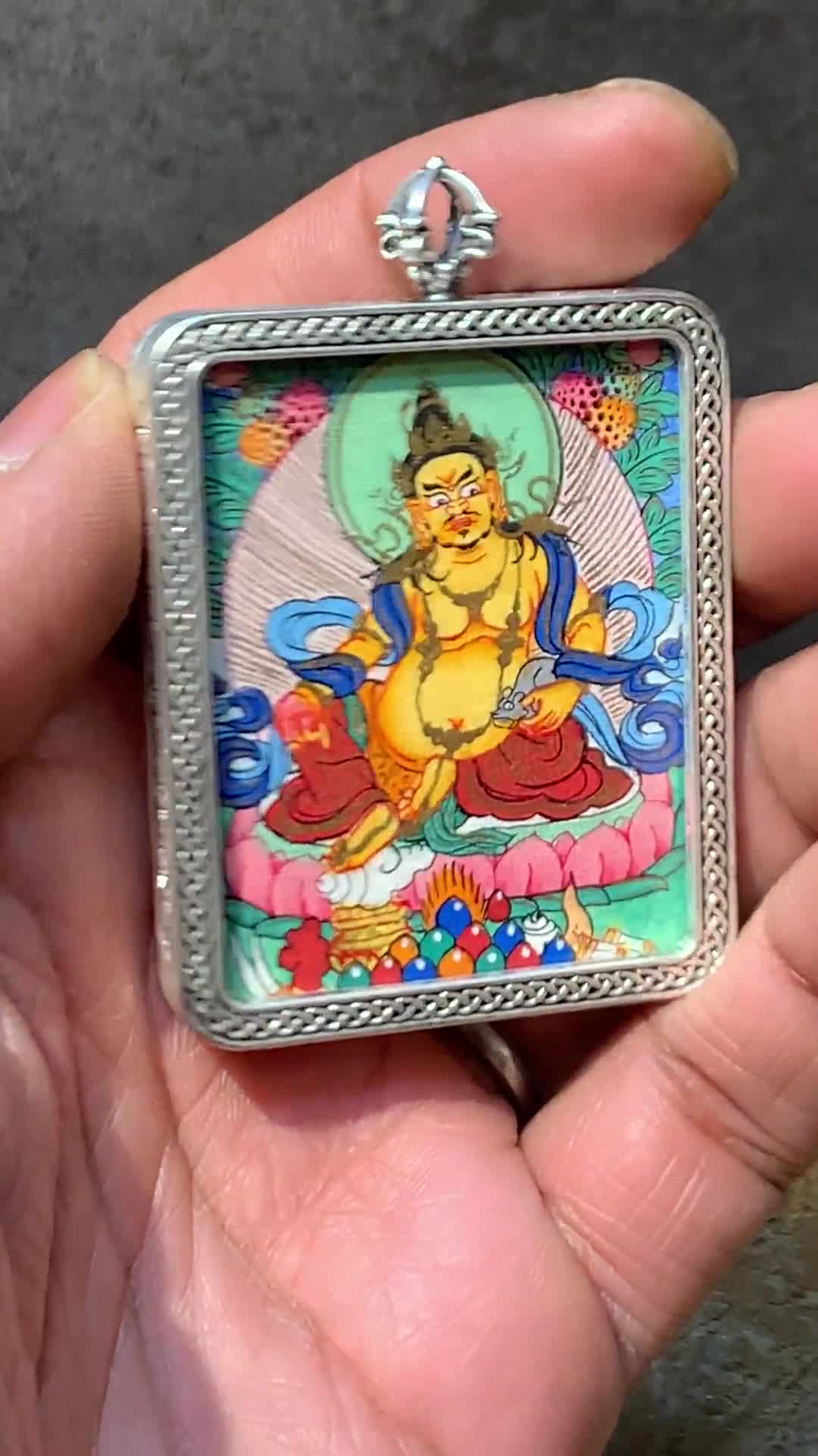 Hand Painted Mini Dzambhala Thangka Painting. God of Wealth. Hand