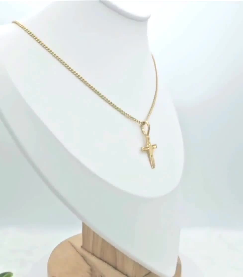 14K ゴールド クロス ネックレス 小さなゴールドクロスネックレス：14K厚手メッキ、2mmカーブチェーン