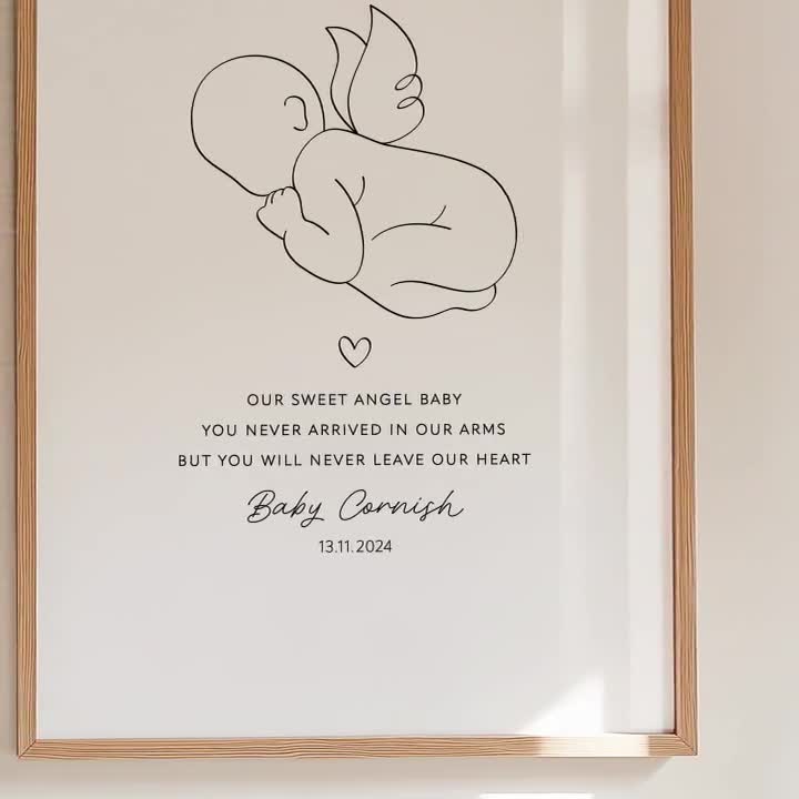 Personalised Angel Baby Line Art Print | Baby Loss Memorial