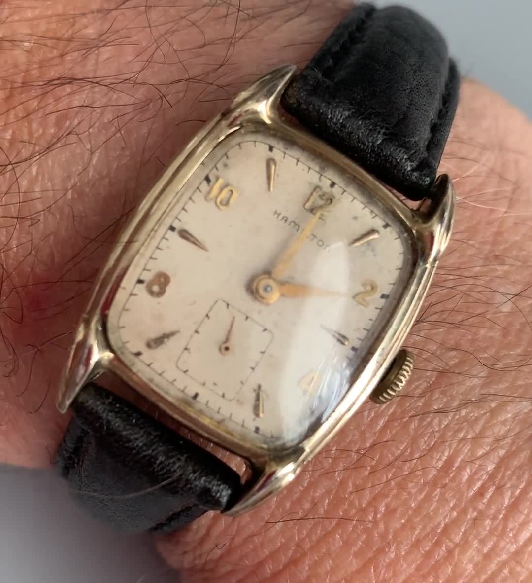 Men's Hamilton 'darrell' 10K Gold-filled Curved Rectangular Windup