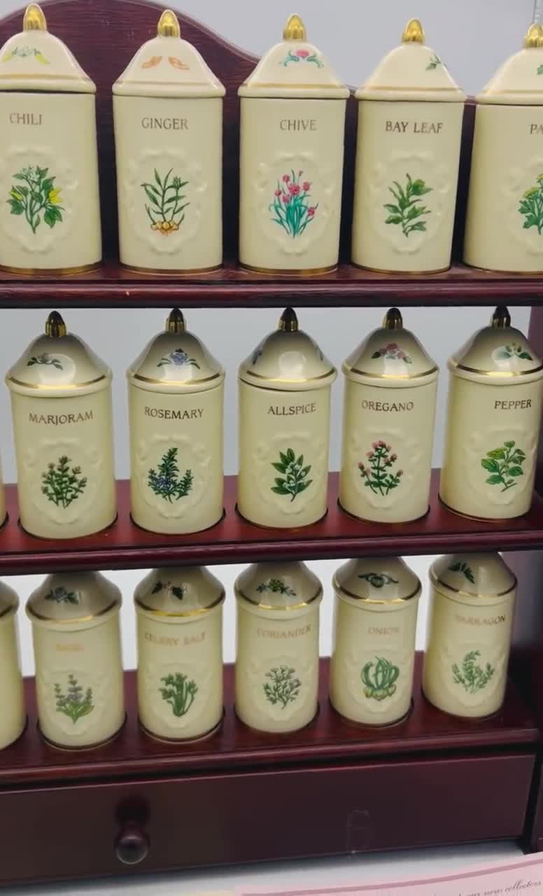 Vintage Lenox Spice Garden: Complete Porcelain Jar Set & Wooden
