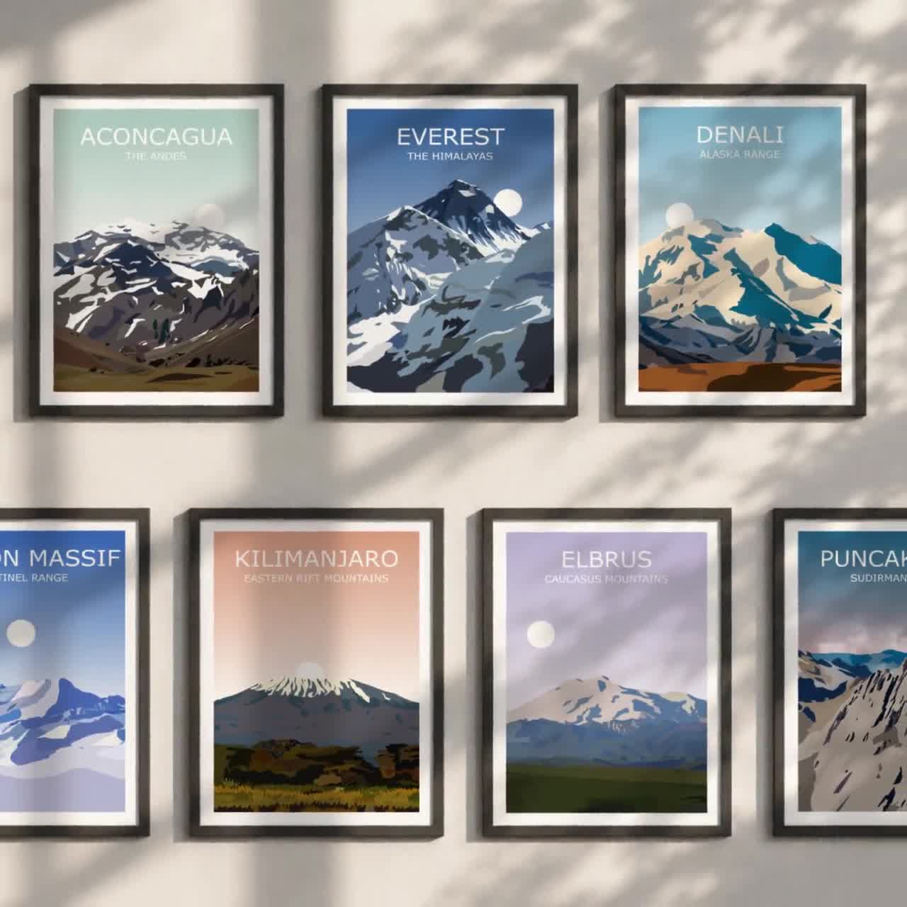 The Seven Summits Set of 7 Art Prints - Everest, Aconcagua, Denali