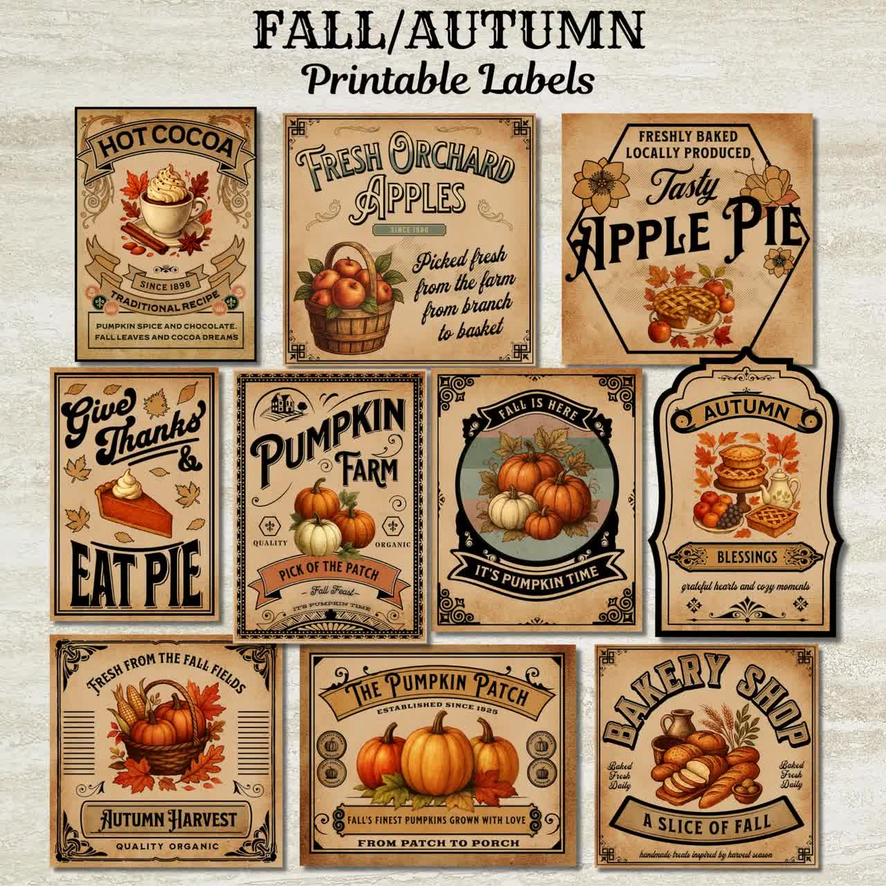 Fall Labels Printable,vintage Pumpkin Lables,autumn Labels