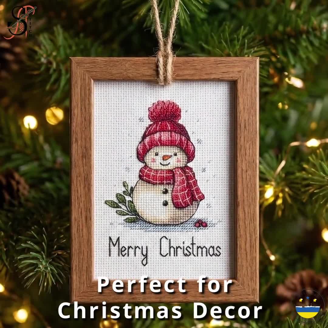 Snowman Cross Stitch Pattern for Christmas, Festive Winter Decor
