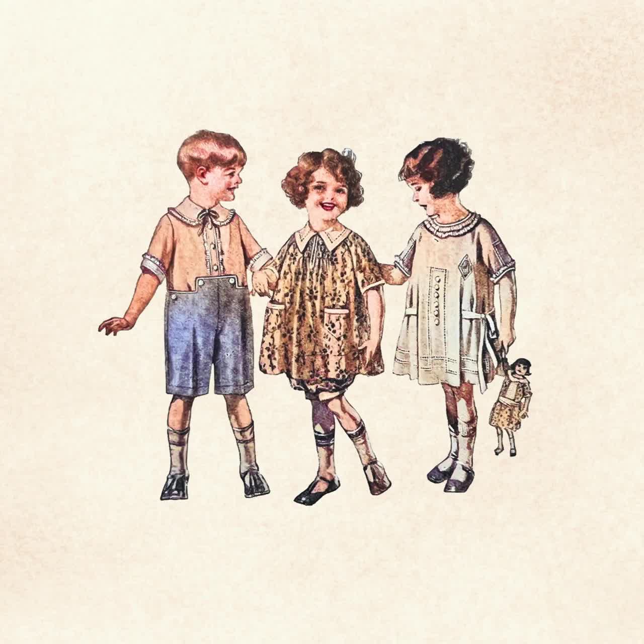 1920年代風ヴィンテージキッズクリップアートバンドル：レトロな子供用