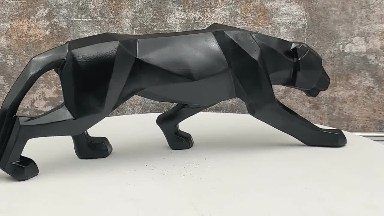Geometric Black Panther Statue: Cubic Leopard Puma Jaguar