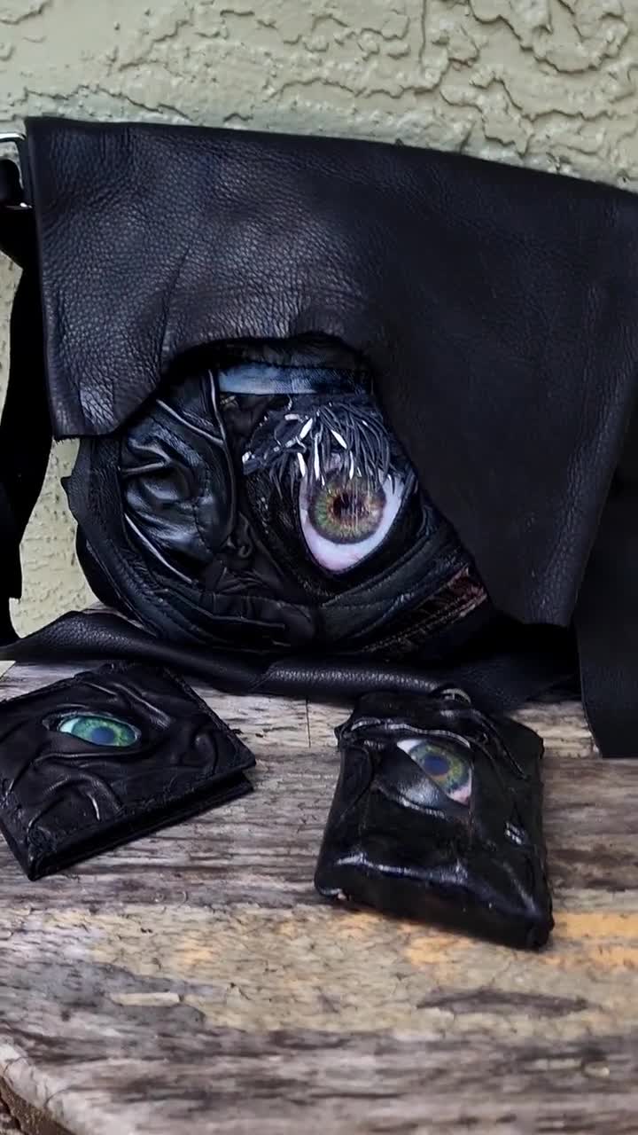 Creepy Spooky Leather Unisex Eyeball Goth Alternative Punk Bag
