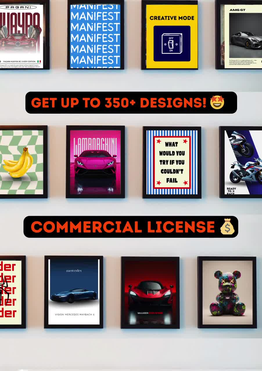 Más de 350 láminas digitales para pared / Licencia comercial incluida / Descarga instantánea / Paquete completo de la tienda / Decoración para el hogar y el garaje video poster