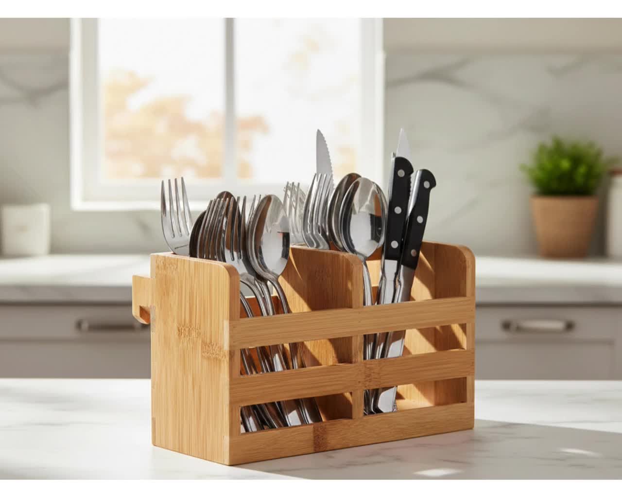 Soporte de bambú para escurridor de platos y cubiertos de cocina video poster