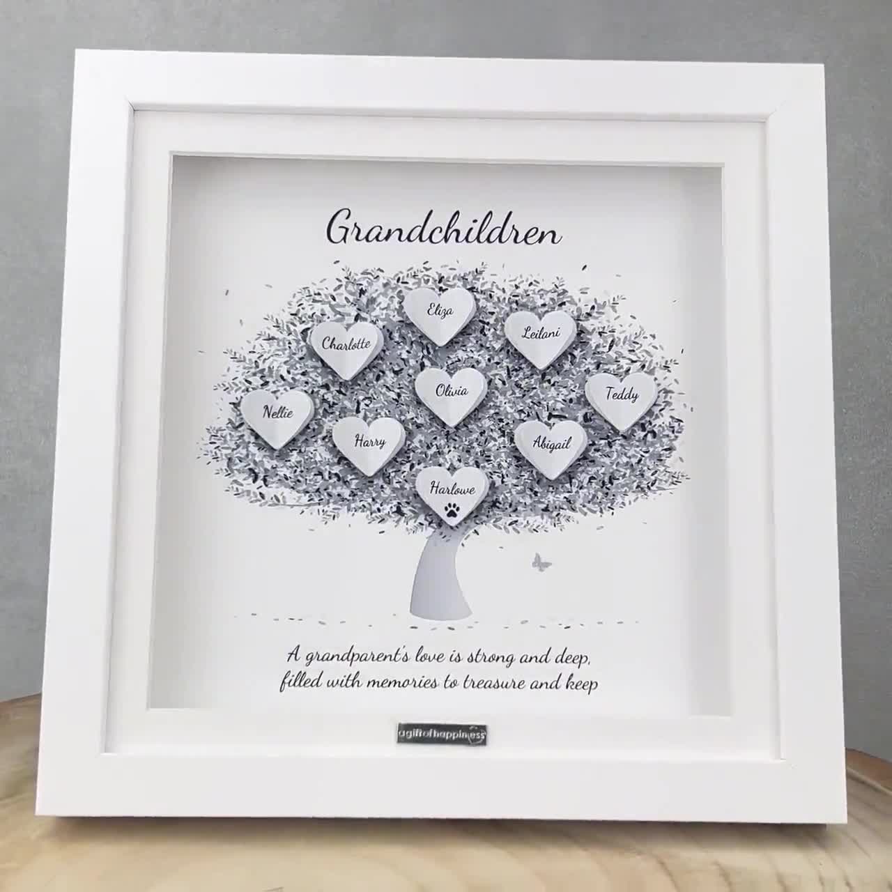 Decorazione famiglia albero genealogico in legno quadro personalizzato ricordi, idea regalo artigianale originale incisione nomi figli nonni - Italia