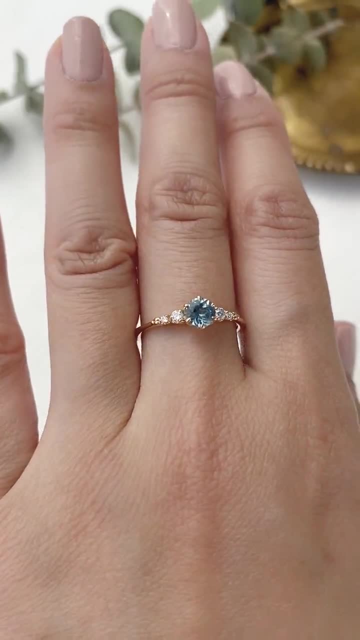 0.62ct Light Blue Sapphire Engagement Ring Dainty Montana