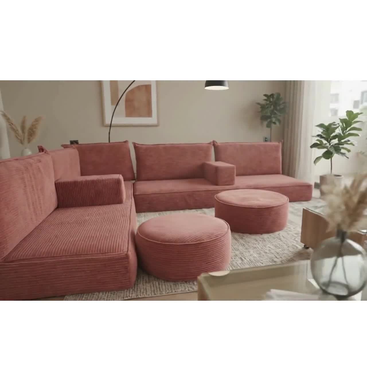 Banken in de woonkamer, corduroy vloer in U-stijl, modulair bankkussen, wasbare hoezen, bank in de woonkamer video poster
