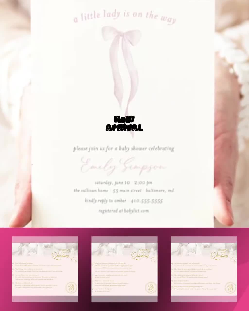 EDITABLE Pink Bow Baby Shower Invitation Set, Baby Girl Shower, Baby  Sprinkle Invite, Soft Delicate Pink Pastel Ribbon Digital JT3023 SET