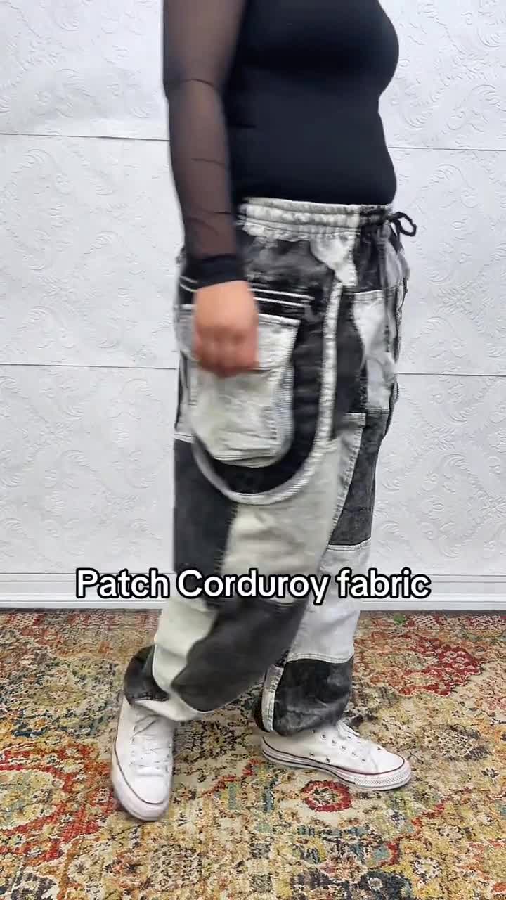 Patchwork Corduroy Baggy Pants, Hippie Harem Pants, Unisex