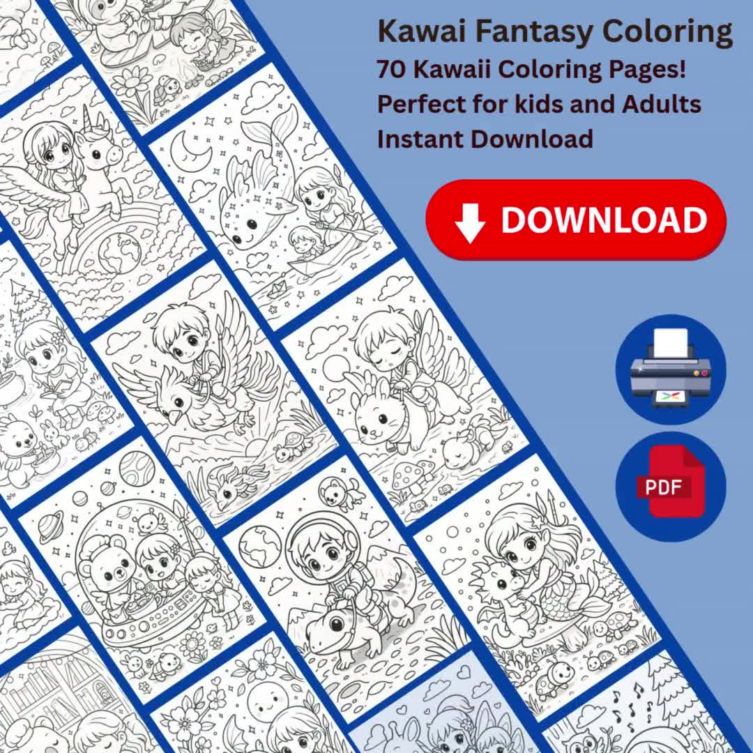 Niedliches Malbuch – Bunte Niedlichkeit zum Ausdrucken für Kinder und Jugendliche | Kawaii Fantasy Kreaturen, gemütliche Szenen, entspannende PDF Art video poster