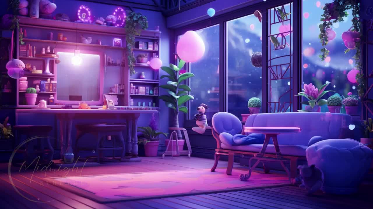 Vtuber Background Animated Cosy Lofi Bedroom Purple Looped 