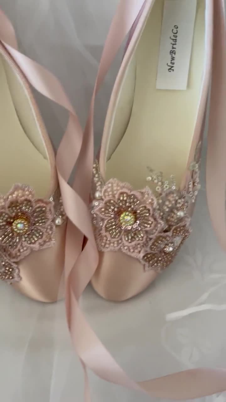 Rose Gold Ballerina Style Shoe, Rose Gold Flats With Beaded