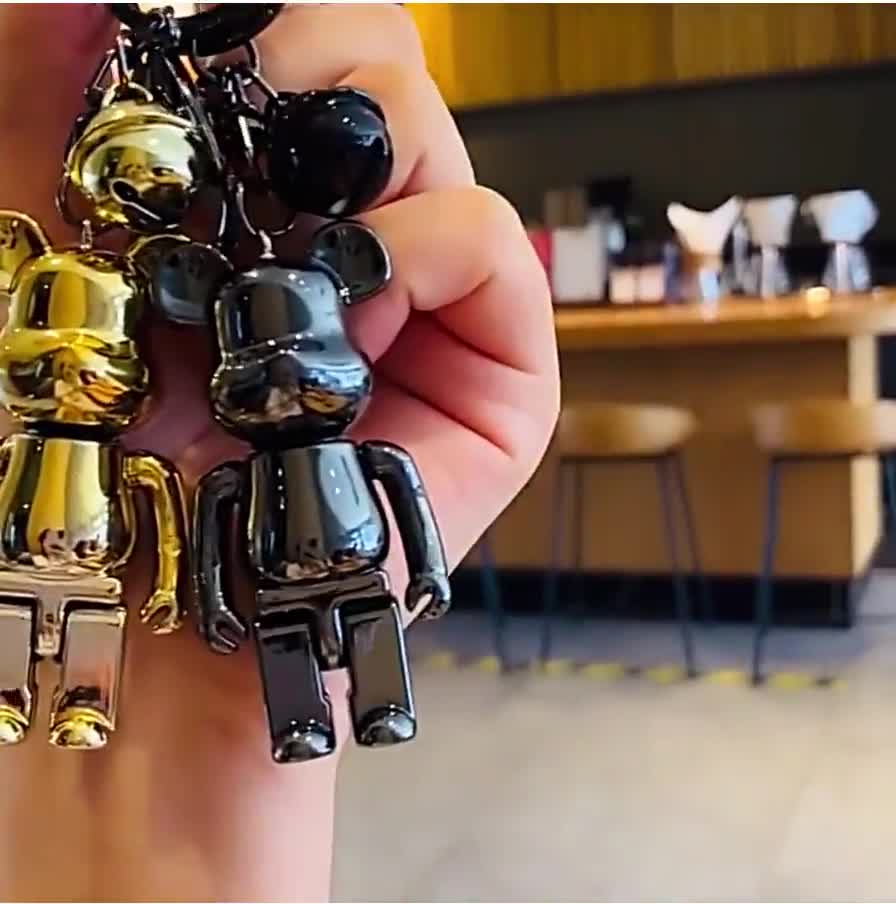 New Gradient graffiti Bear keychain design Women Boy Girl Cute Key chain  Animal Pendant Metal Key Ring Accessories Small Gift