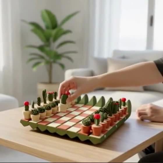 Juego de ajedrez de cactus, piezas suculentas impresas en 3D en resina, juego portátil video poster