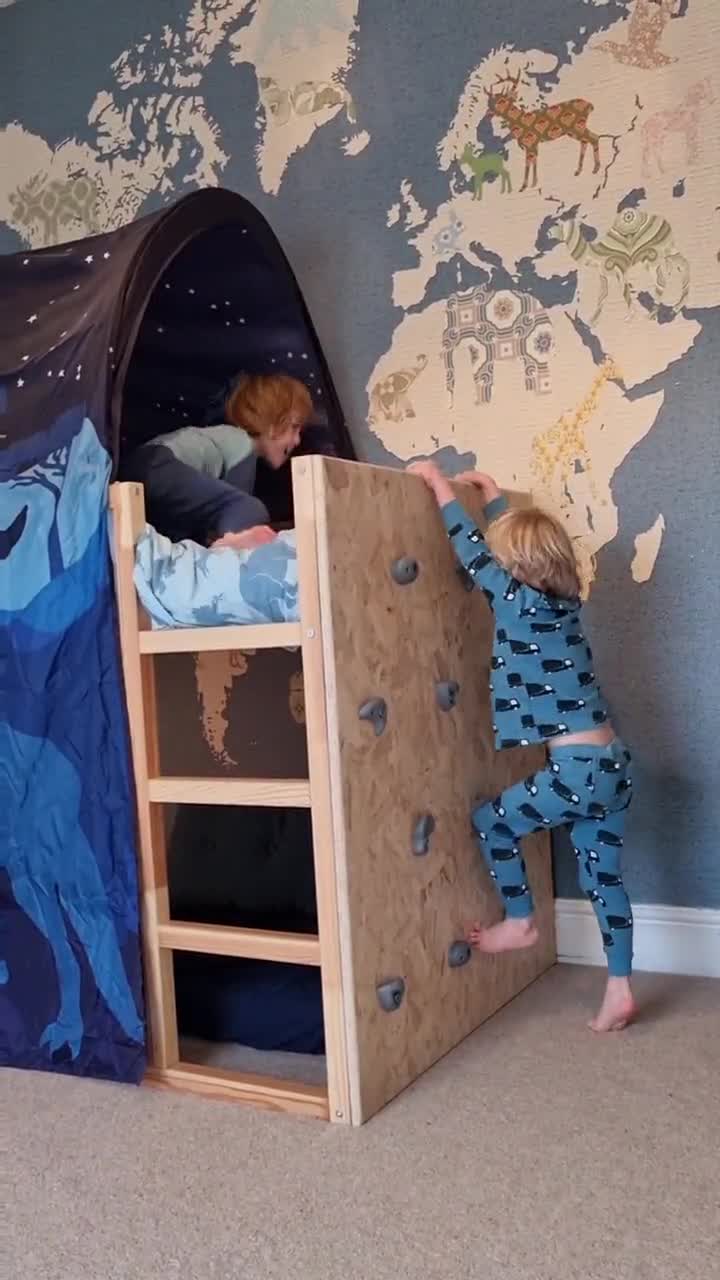 Kids KURA bed Climbing Wall Panel / IKEA Hack / Children's Rock Wall/ Osb /  Plywood / Eco friendly / Made in UK