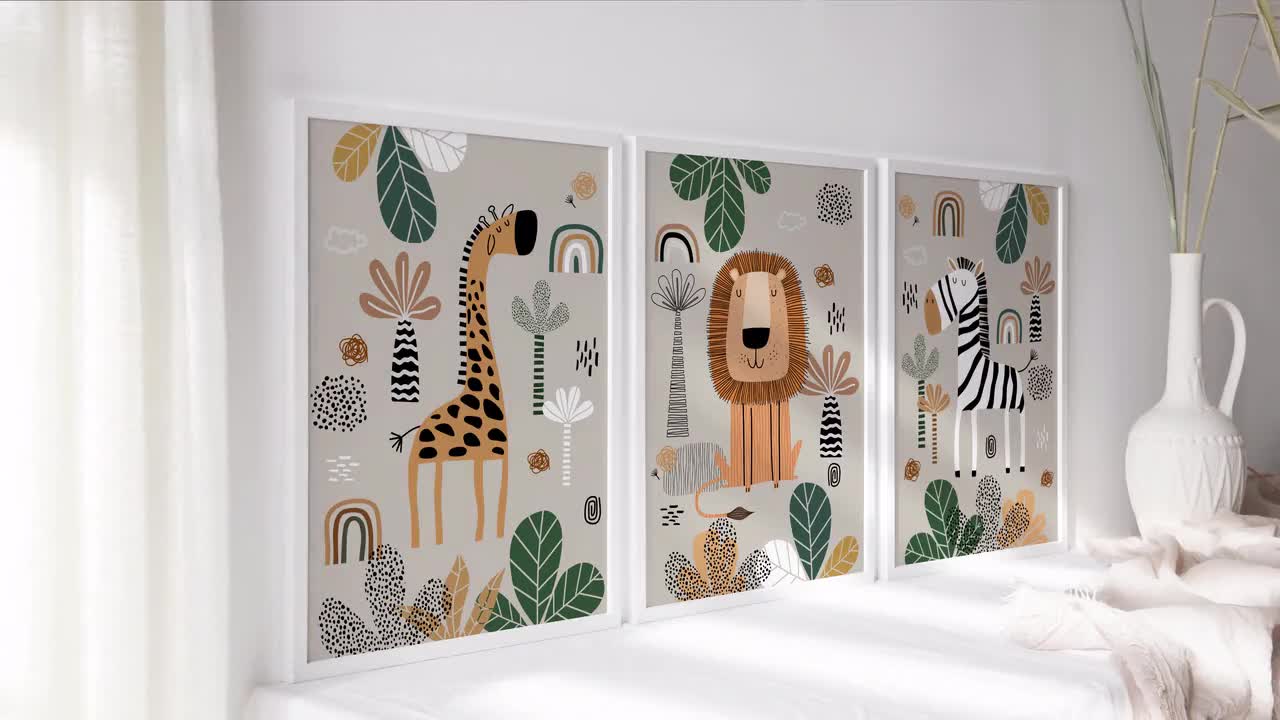 Set of 3 Safari Nursery Décor, Personalized Kids Room Wall Art Prints –  DiviArts Studio