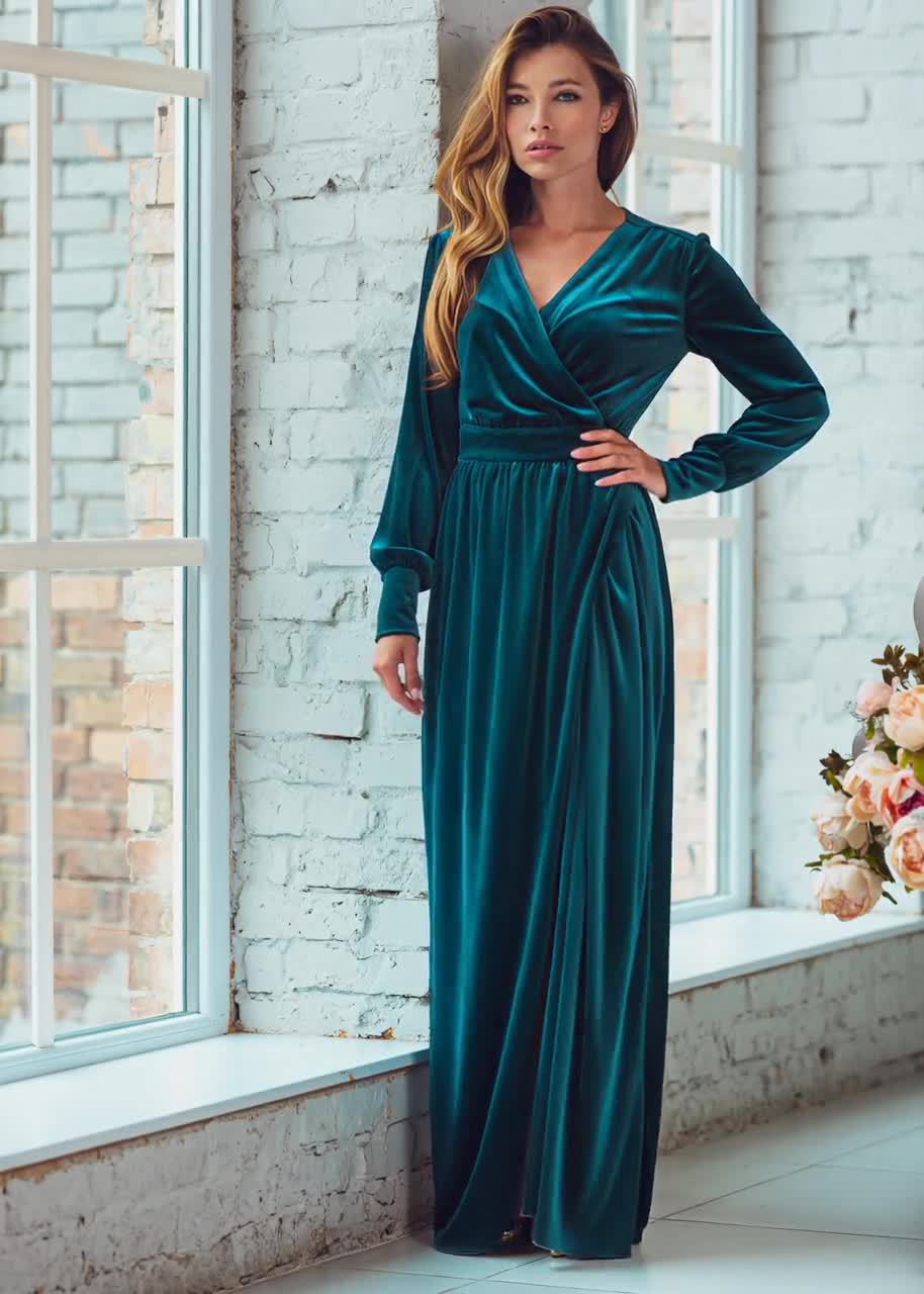 chinese dress ladies Odilia Teal Lace Velvet Maxi Dress main image 0