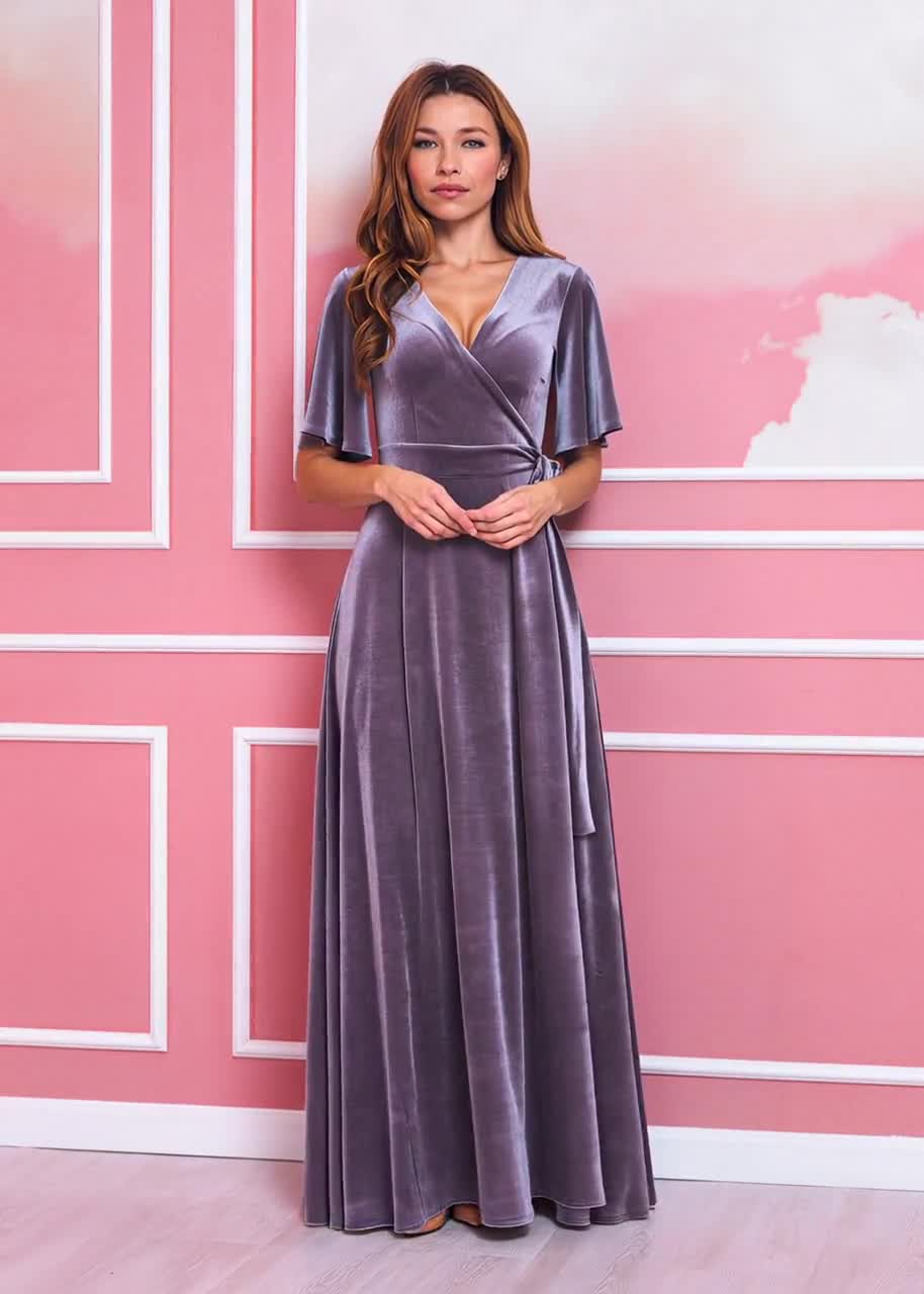 silver velvet wrap dress Velvet Wrap Dress in Silver