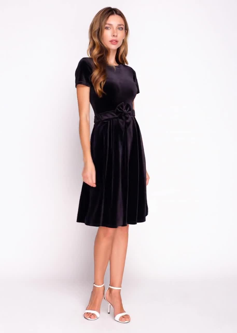 princess polly baby blue dress Velvet Short Dress in Black: with short sleeves and bow belt, for Holiday  Parties, Fall and Winter, Christmas